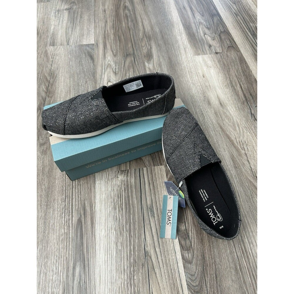 TOMS Alpargata Black Metallic Herringbone Slip-On Shoes Women's Size 6 NIB